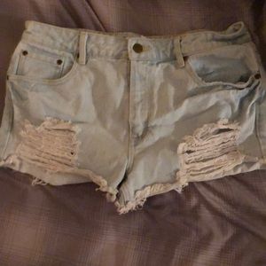 High Waisted Distressed & Frayed Denim Shorts